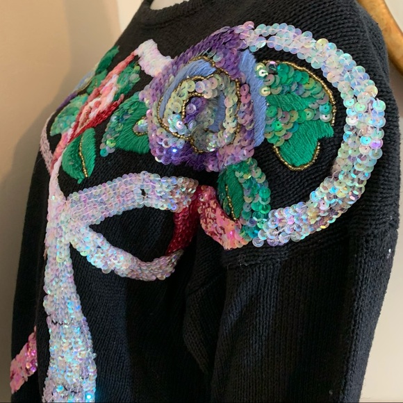 Kithie Lee sequins black sweater vintage size L - Picture 4 of 9